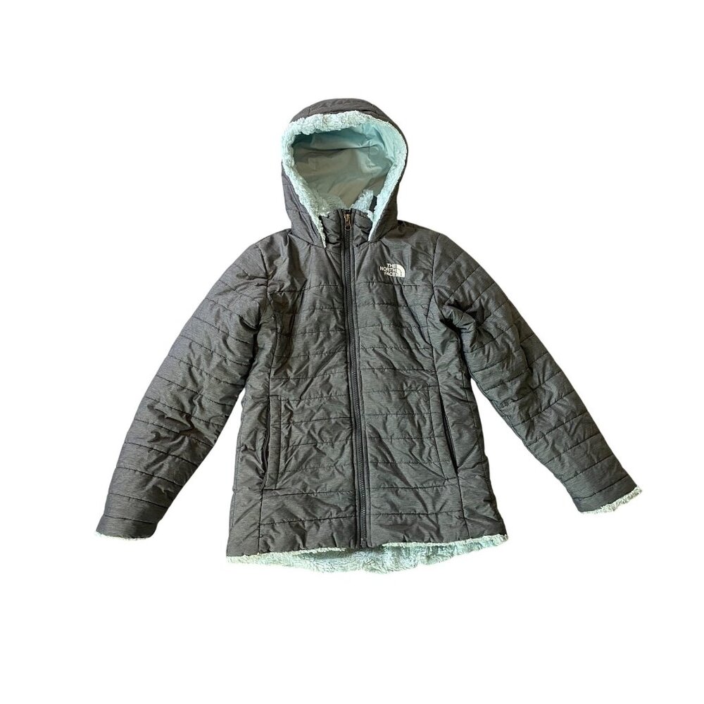 The North Face Girls Hooded Jacket Gray Soft Fleece Lining Full Zip Medium 10/12